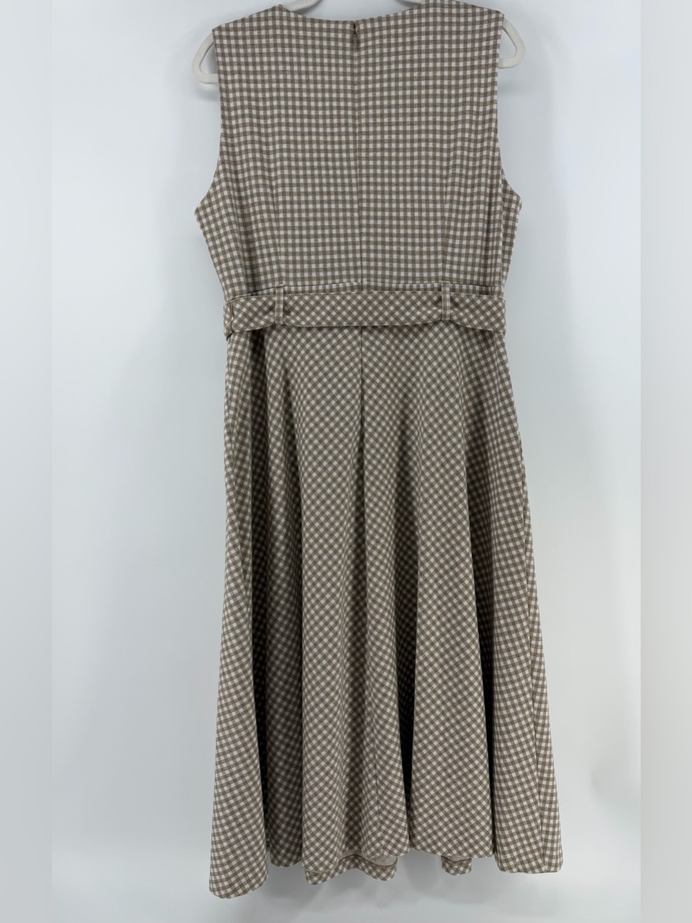 Calvin Klein Taupe White Gingham Tie Waist Sleeveless Midi Dress, Women's 14 - Picture 4 of 7